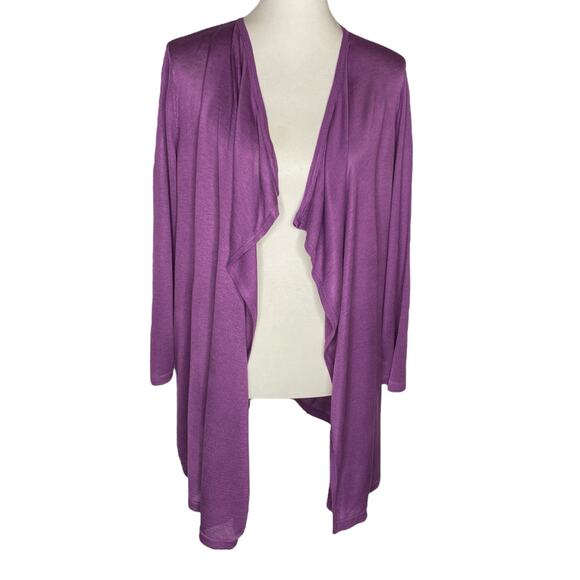 CJ Banks Waterfall Open Cardigan Purple Lightweight Sweater Sz 2X Boho Lagenlook - Picture 1 of 13